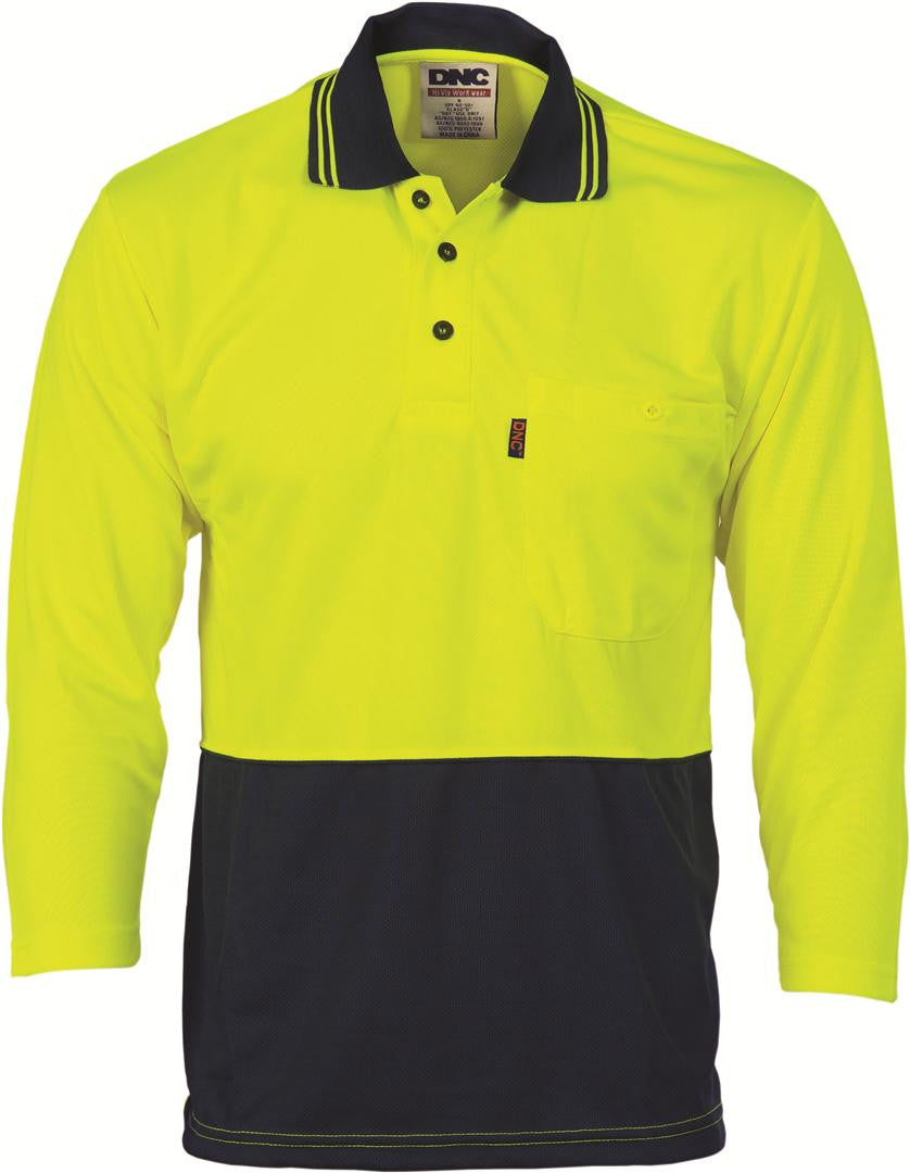 DNC HiVis Two Tone Fluoro Polo Shirt, Micromesh, 3/4 Sleeve (3812)