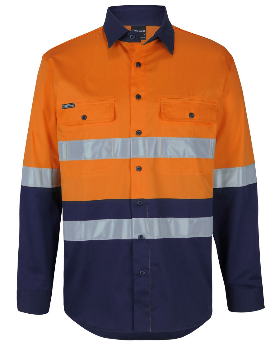 Jb's Hi Vis (D+N) L/S Stretch Work Shirt With Tape (6DSWL)