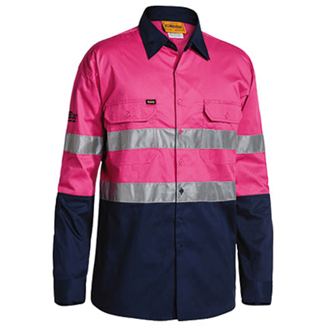 Bisley 2 Tone Hi Vis Gusset Cuff Shirt 3M Reflective Tape-Long Sleeve-(BS6896)
