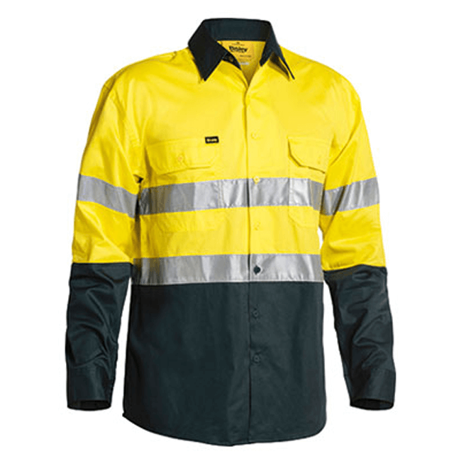 Bisley 2 Tone Hi Vis Gusset Cuff Shirt 3M Reflective Tape-Long Sleeve-(BS6896)