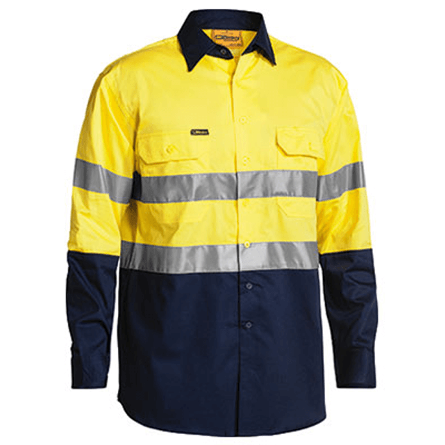 Bisley 2 Tone Hi Vis Gusset Cuff Shirt 3M Reflective Tape-Long Sleeve-(BS6896)