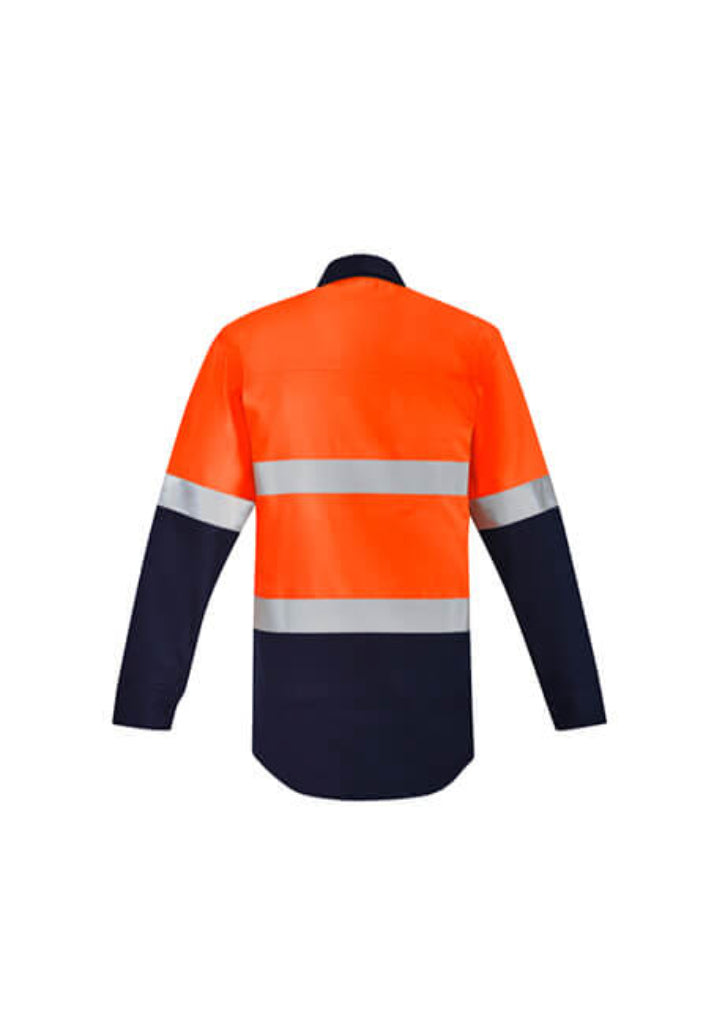Syzmik Mens Orange Flame Hi Vis Closed Front Shirt - Hoop Taped (ZW143)