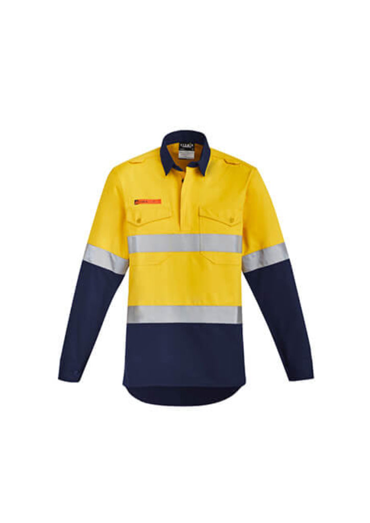 Syzmik Mens Orange Flame Hi Vis Closed Front Shirt - Hoop Taped (ZW143)