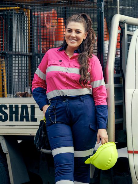 Bisley 2 Tone Hi Vis Cool Lightweight Gusset Cuff Shirt 3m Reflective Tape - Ladies Long Sleeve-(BL6896)