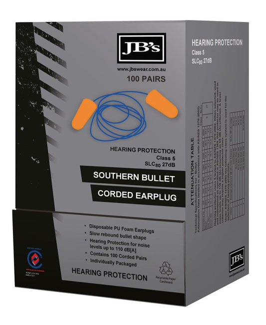 JB's Southern Bullet Corded Earplug (100 pair) (8P060)