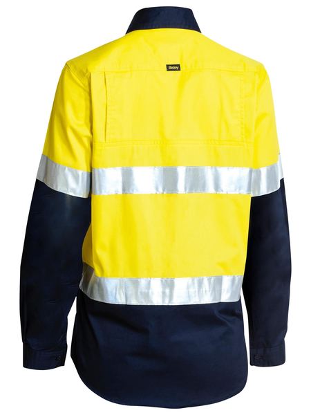 Bisley 2 Tone Hi Vis Cool Lightweight Gusset Cuff Shirt 3m Reflective Tape - Ladies Long Sleeve-(BL6896)