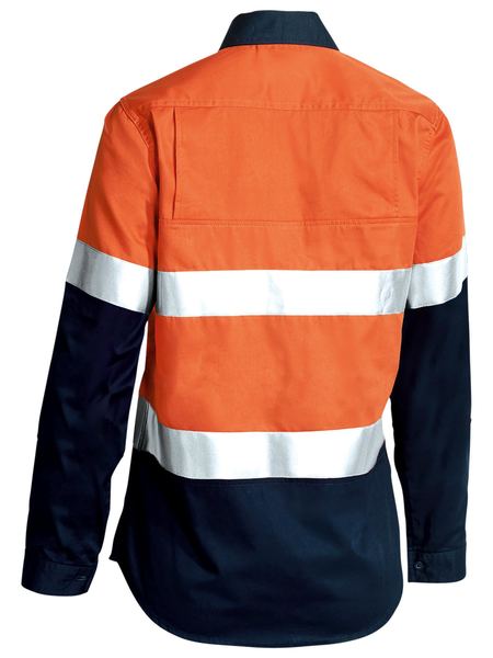 Bisley 2 Tone Hi Vis Cool Lightweight Gusset Cuff Shirt 3m Reflective Tape - Ladies Long Sleeve-(BL6896)