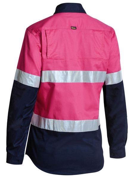 Bisley 2 Tone Hi Vis Cool Lightweight Gusset Cuff Shirt 3m Reflective Tape - Ladies Long Sleeve-(BL6896)