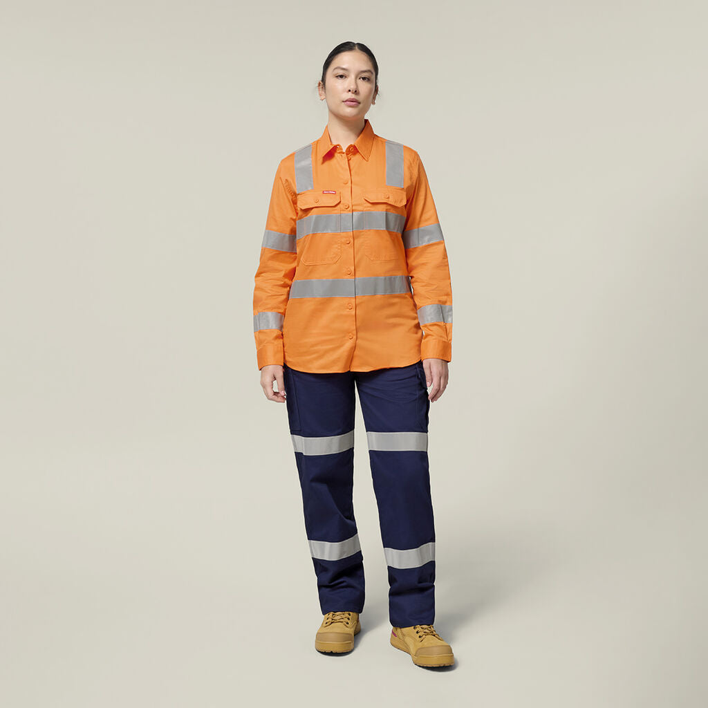 Hard Yakka Women’s Foundations Biomotion Hi-vis Taped Long Sleeve Shirt (Y08421)
