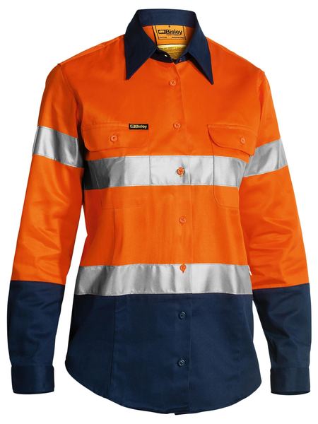 Bisley 2 Tone Ladies Hi Vis Drill Shirt 3m Reflective Tape - Long Sleeve-(BLT6456)