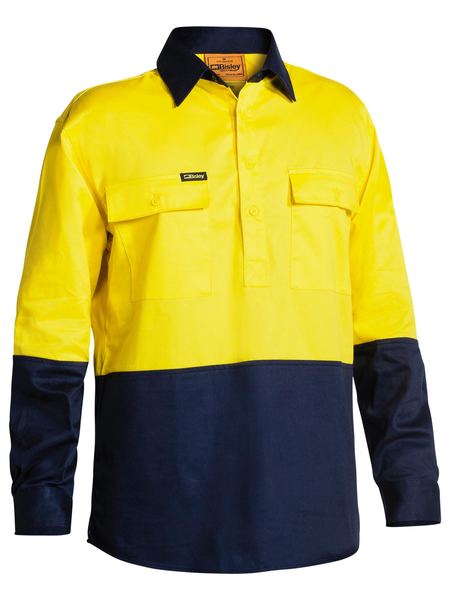 Bisley 2 Tone Closed Front Hi Vis Drill Shirt - Long Sleeve-(BSC6267)