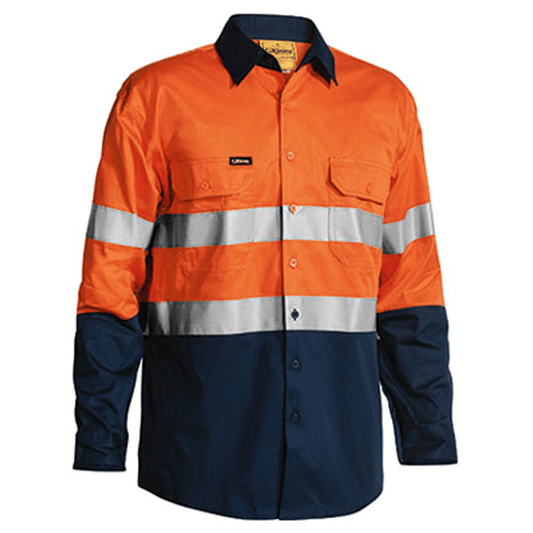 Bisley 2 Tone Hi Vis Gusset Cuff Shirt 3M Reflective Tape-Long Sleeve-(BS6896)