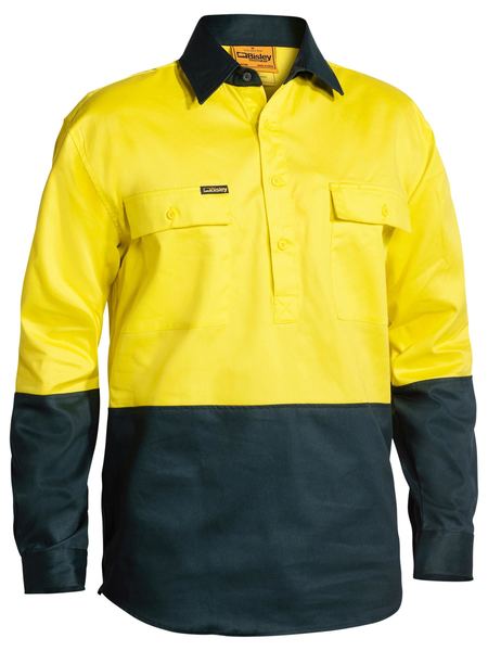Bisley 2 Tone Closed Front Hi Vis Drill Shirt - Long Sleeve-(BSC6267)