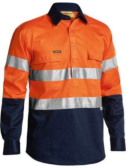 Bisley 2 Tone Closed Front Hi Vis Drill Shirt 3M Reflective Tape - Long Sleeve-(BTC6456)