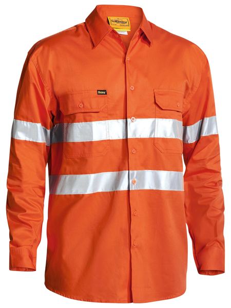 Bisley Cool Lightweight Gusset Cuff Hi Vis Shirt 3M Reflective Tape - Long Sleeve-(BS6897)