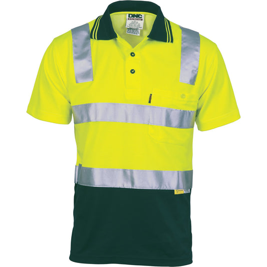 DNC Cotton Back Hivis Two Tone Polo Shirt With Csr R/ Tape - Short Sleeve (3817)