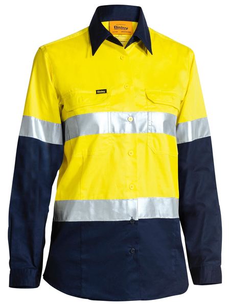 Bisley 2 Tone Hi Vis Cool Lightweight Gusset Cuff Shirt 3m Reflective Tape - Ladies Long Sleeve-(BL6896)