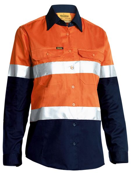 Bisley 2 Tone Hi Vis Cool Lightweight Gusset Cuff Shirt 3m Reflective Tape - Ladies Long Sleeve-(BL6896)