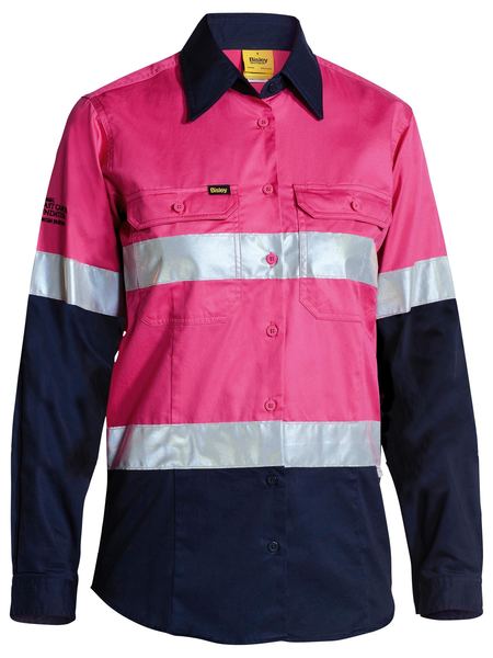 Bisley 2 Tone Hi Vis Cool Lightweight Gusset Cuff Shirt 3m Reflective Tape - Ladies Long Sleeve-(BL6896)