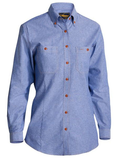 Bisley Ladies Chambray Shirt - Long Sleeve-(B76407L)