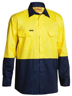 Bisley 2 Tone Hi Vis Cool Lightweight Mesh Ventilated Drill Shirt - Long Sleeve-(BS6895)