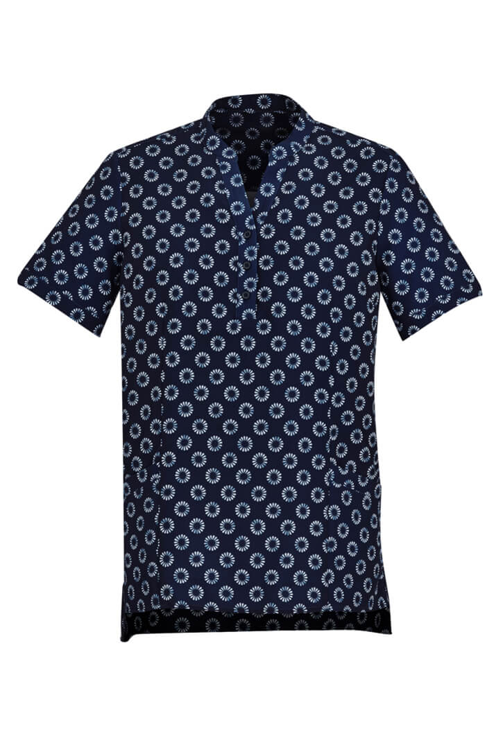Biz Care Womens Florence Daisy Print Tunic (CS950LS)-Navy