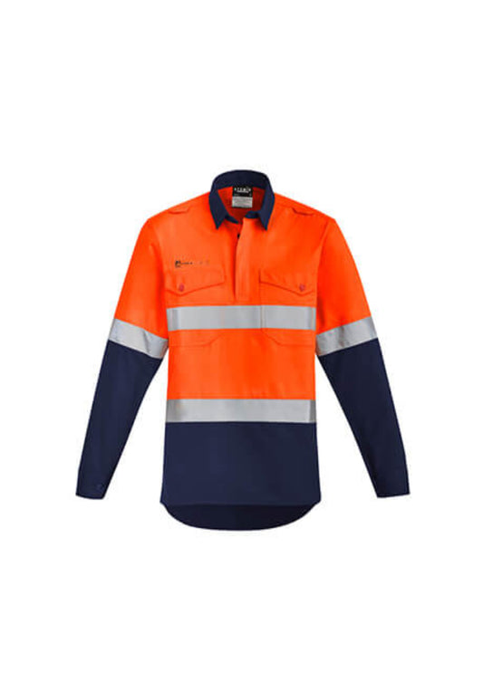 Syzmik Mens Orange Flame Hi Vis Closed Front Shirt - Hoop Taped (ZW143)