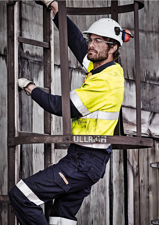 Syzmik Mens Orange Flame Hi Vis Closed Front Shirt - Hoop Taped (ZW143)